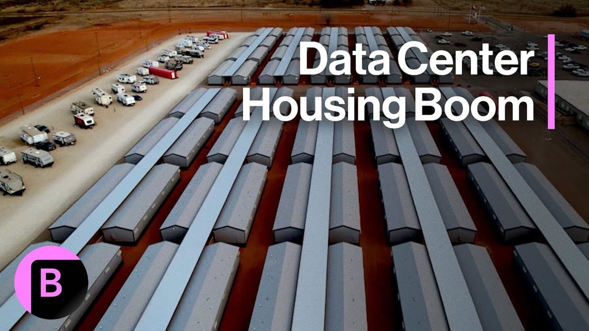 Rows of temporary worker housing in a rural area near an AI data center construction site