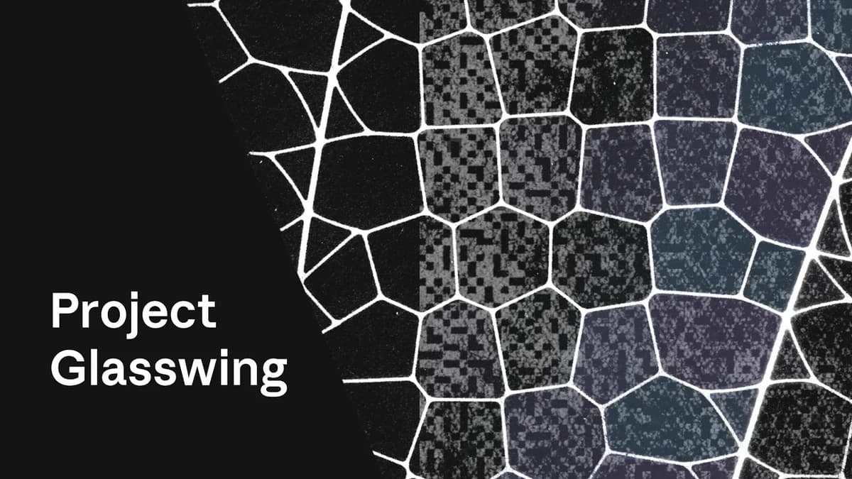 Project Glasswing-lansering med logoer fra partnerorganisasjoner som AWS, Apple, Google, Microsoft og NVIDIA samlet under Anthropics initiativ for å sikre kritisk programvare.