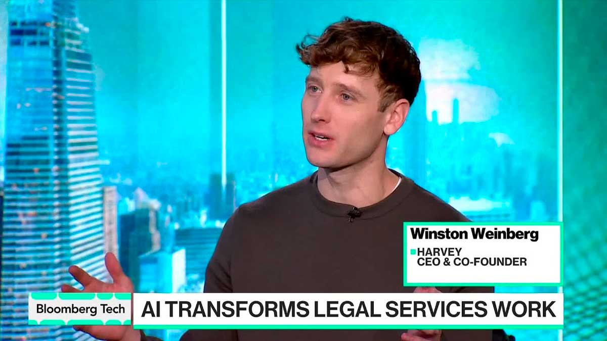 Harvey CEO Winston Weinberg discusses AI agent builder for law firms on Bloomberg Technology
