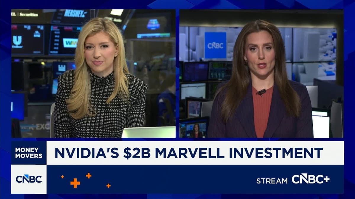 CNBC reporter Kristina Partsinevelos covering NVIDIA's $2 billion investment in Marvell Technology