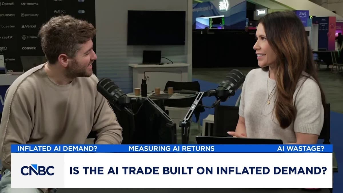 CNBC Television-studio med Deirdre Bosa som intervjuer Eric Glyman om tokenmaxxing