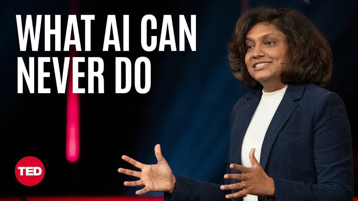Priyanka Vergadia speaking on a TED stage about AI and human judgment
