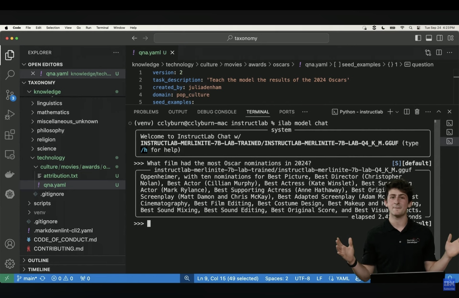 Den finjusterte modellen svarer nå riktig med Oppenheimer og fulle detaljer om nominasjoner og kategorier