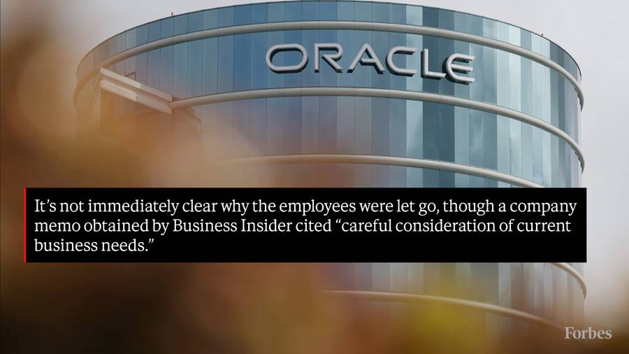Forbes graphic showing Oracle memo quote: careful consideration of current business needs