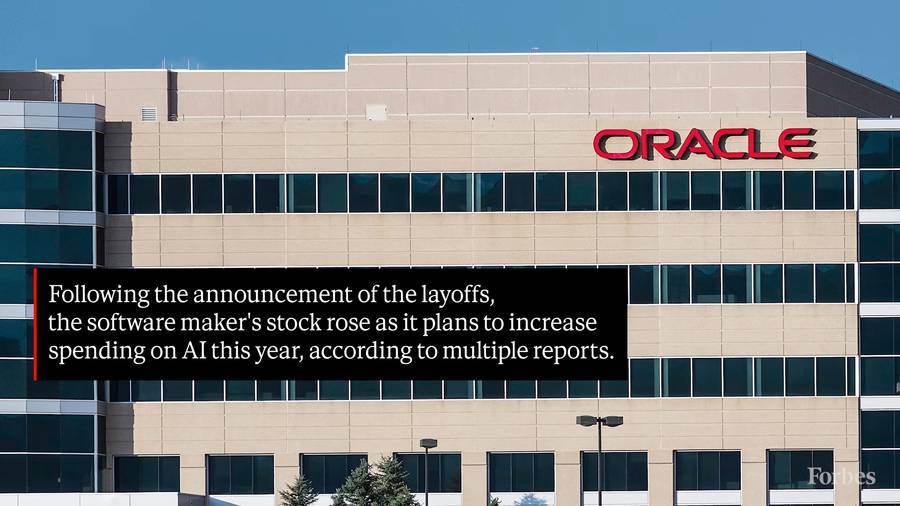 Forbes graphic: Oracle stock rose as it plans to increase spending on AI