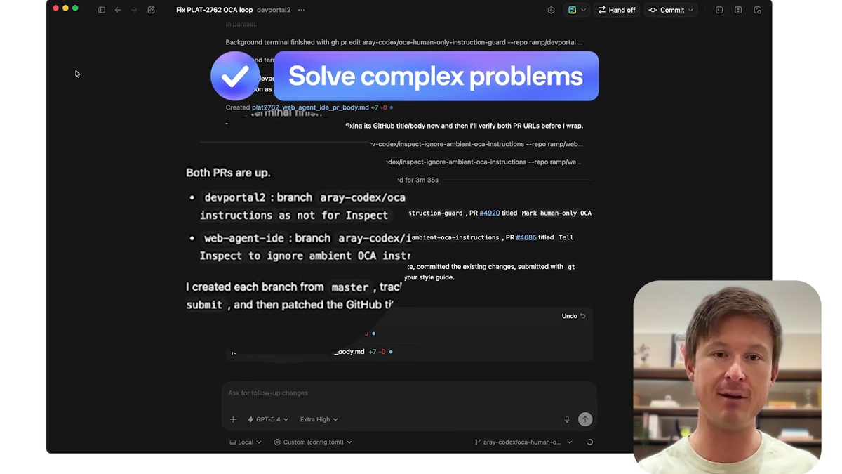 Screenshot of Codex helping Ramp engineers ship fixes and open pull requests across multiple repositories.
