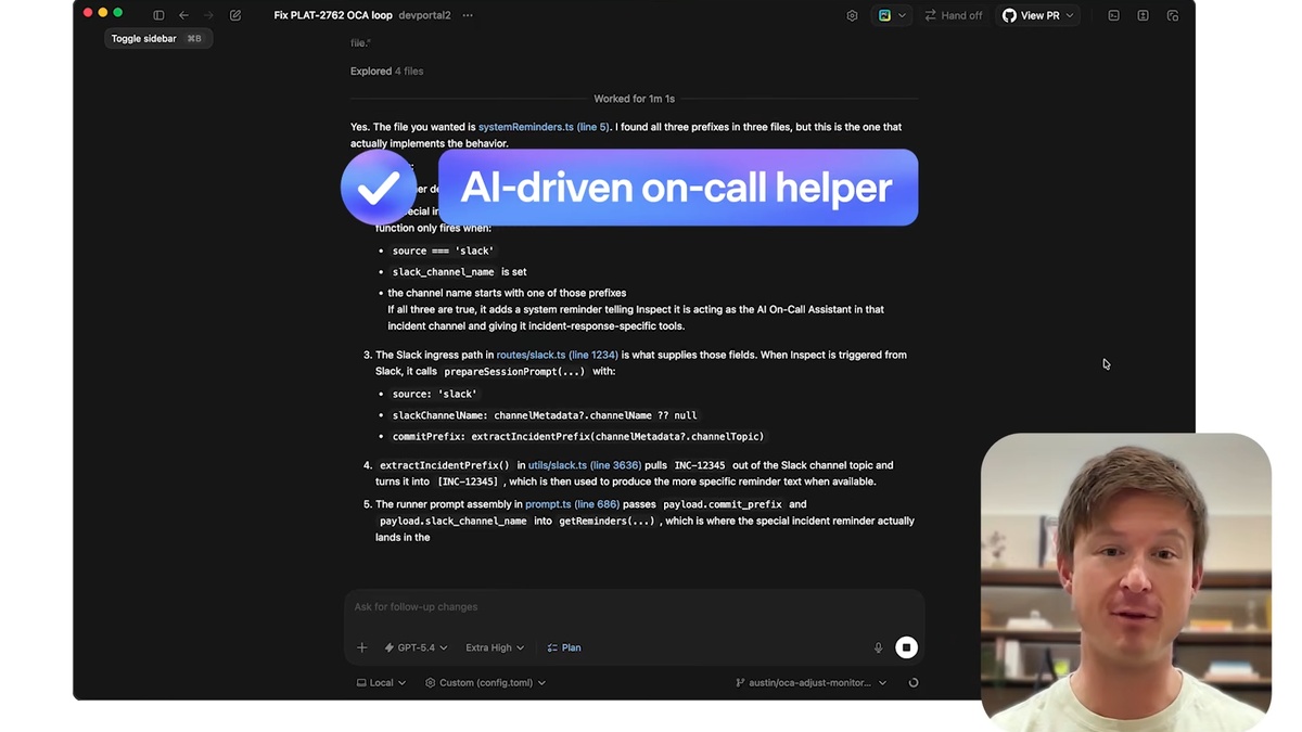 Screenshot showing Ramp's AI on-call assistant working inside a Slack incident workflow.